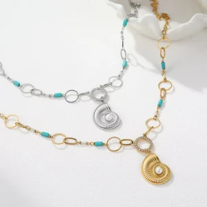 Bohemian Conch and Pearl Pendant Necklace with Zircon Beads, Waterproof, for Beach Wear