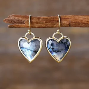 Bohemian Emperor Stone Heart Pendant Earrings European American Natural Stone Jewelry