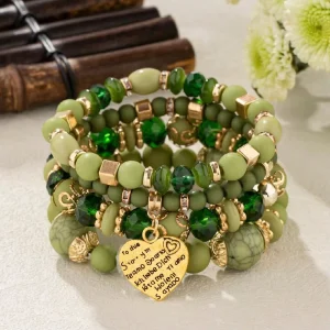 Bohemian Ethnic Style Crystal Fashion Bracelet Handmade Multi Layer Peach Heart Beaded Bangle Unique Jewelry