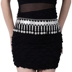 Bohemian Ethnic Style Metal Retro Coin Tassel Waist Chain for Women Adjustable Waist Cinch Belt Accessories Adults