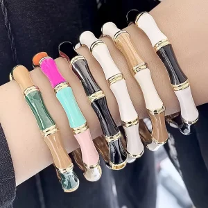Bohemian Fashion Geometric Versatile Bracelet Jewelry Multicolor Glaze Enamel Bamboo Shaped Bangle Gifts for Women