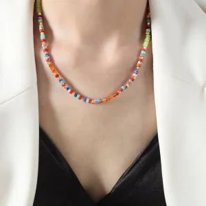Bohemian Fashion Jewelry 18K Gold Stainless Steel Colored Natural Stone Bead Necklace Handmade Beaded Necklace for Women