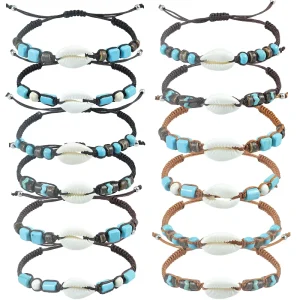 Bohemian Geometric Hawaii Summer Beach Natural Turquoise Cowrie Jewelry Fashion Wax Cord Braided Coconut Bracelets