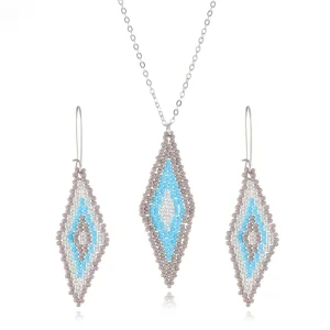 Bohemian Geometric Style Multi-Color Beaded Necklace and Earring Set