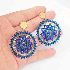 Bohemian Handcrafted Beaded Earrings Crystal Glass Bead Jewelry Round Pendant Style Earrings Available in Bulk Factory Price