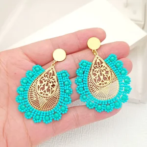 Bohemian Handmade Crystal Seed Bead Drop Earrings Summer Beach Colorful Tribal Ethnic Beaded Earrings for Women