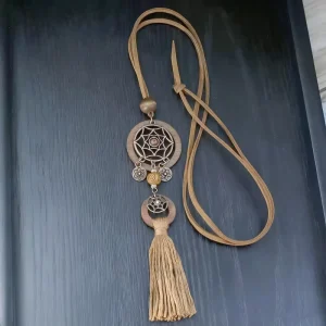 Bohemian Hollow Wooden Long Tassel Pendant Necklaces Circle Tassel Drop Earrings Ethnic Vintage Holiday Statement Jewelry