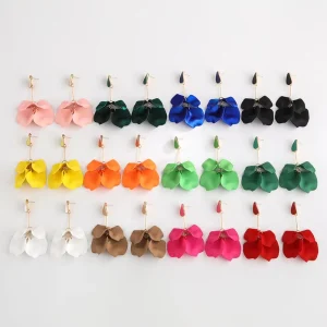 Bohemian Hot Sell Fancy Colorful Resin Petal Tassel Elegant Women’s Jewelry Leaf Acrylic Flower Earrings for Women Girls