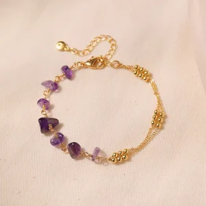 Bohemian Irregular Gravel Natural Raw Stone Brass Chain Crystal Amethyst Beach Bracelet for Women