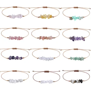 Bohemian Irregular Gravel Natural Raw Stone Woven Adjustable Bracelet Crystal Amethyst Rose Quartz Anklet for Women