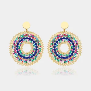 Bohemian Jewelry Colorful Handmade Seed Beads Stainless Steel Earrings for Gift