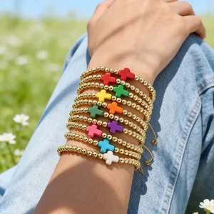 Bohemian Multi color Cross Turquoise Beaded Woven Bracelet Fashion Women Hand Jewelry