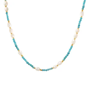 Bohemian Pearl Necklace Colorful Gemstone Vintage Style Handmade Beaded Jewelry