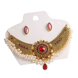 Bohemian Pearl Pendant Earrings Necklace Set Vintage Ethnic Gold Fan Necklace Set for Women
