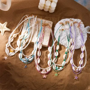 Bohemian Starfish Necklace Set 3-Piece Shell Starfish and Pearl Necklaces