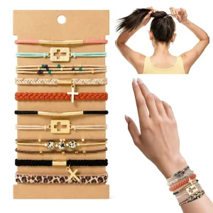 Bohemian Style Alloy Rubber Band Hair Scrunchies 10 Set Hand Knitted Stretch Elastic Multifunctional Bracelet Hair Ties for