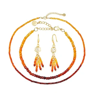 Bohemian Style Beaded Jewelry Set Handmade Natural Stone Necklace Bracelet Earrings for Women Gold Plated Design Trendy Fashion