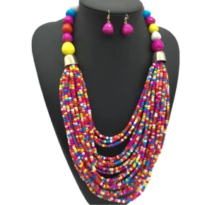Bohemian Style Beads Jewelry Set Necklace Earrings Set for Women