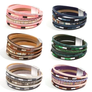 Bohemian Style Charm Bracelet, Women’s Multicolor Handmade Braided Leather Wrap Bracelet Jewelry