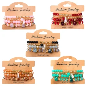 Bohemian Style Four-Layer Glass Beaded Tassel Bracelet for Women