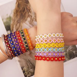 Bohemian Style INS Inspired Handmade Beaded Woven Bracelet Friendship Adjustable Fashion Bracelet Flower