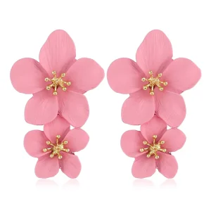 Bohemian Style Ins Korean Fresh Flower Earrings European American Multi Color Double Layer Long Drop Fashionable for Women