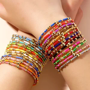 Bohemian Style Multi-Color Glass Seed Beads Bracelet for Women’s Anniversary Gift