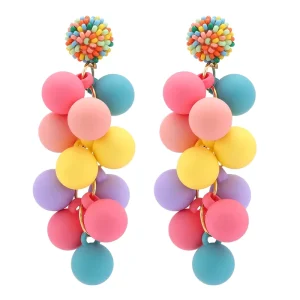 Bohemian Style Summer Jewelry Trendy Acrylic Resin Ball Pendant Beaded Colorful Charm Earrings for Women for Parties