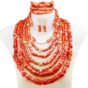 Bohemian Style Women’s Coral Jewelry Dubai Bridal Wedding Set 6-Strand Necklace and Bracelet Two-Piece Set YL701