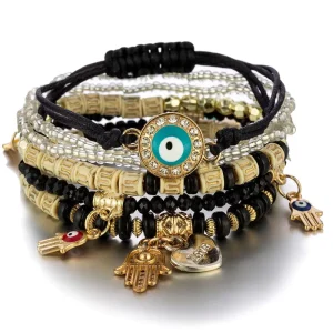 Bohemian Turkey Blue Eye Multi Layered Bracelet DIY Handmade Beaded Charm Bracelet Women Fashion Fine Jewelry