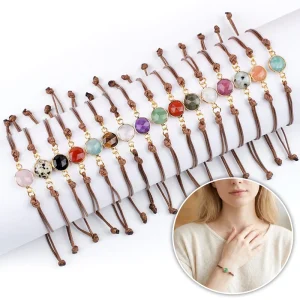 Bohemian Vintage Natural Crystal Bracelet with Faceted Raw Stone Handmade Braided Rope Adjustable Woven Design Women
