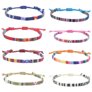 Bohemian Woven Fabric Anklet Adjustable Colorful Cotton Linen Foot Chain for Women Beach Summer