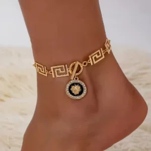 Bohemian style Fashion Hollow Out Double Loop Chain Enamel Lion Head Pendant Anklet for Women’s Daily N2604030