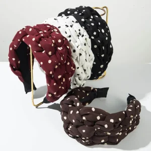 Bohemian style Polka Dot Printing Hand woven Flower Wide edge Headband Girls’ European and American Hair Accessory