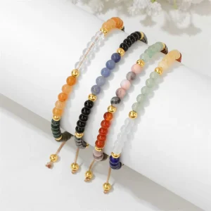 Boho 4mm Natural Stone Bracelet for Women Men Handmade Braided Semi-Precious Adjustable Beaded Bracelets Jewelry