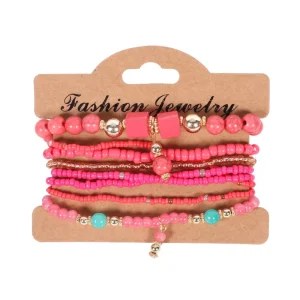 Boho 8Pcs Set Cute Colourful Rice Beads Adjustable Elastic Beaded Bracelet Set for Women
