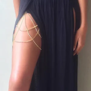 Boho Alloy Gold Plated Body Chains Women Rhinestones Leg Chain Ballerina Thigh Chain Party Bikini Jewelry Accessories