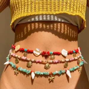 Boho Beach Style 18K Gold Plated Stainless Steel Women’s Body Chain with Sea Star and Seahorse Design Ocean Theme Body Jewelry