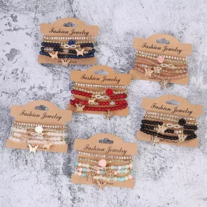 Boho Butterfly Charms Glass Beaded Stone Women Bracelets Set Handmade Jewelry Lead Nickel Free