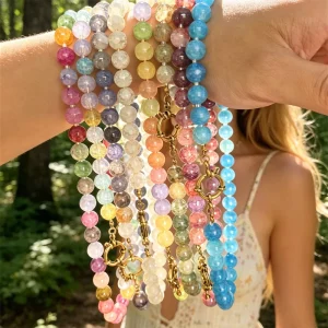 Boho Crackle Glass Beaded Necklace Multicolor Toggle Clasp Stackable Beach Jewelry