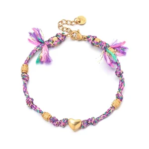 Boho Creative Color Rope Heart Beads Bracelet 18K Gold Plated Stainless Steel Fashion Jewelry Accessories
