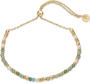 Boho Festival Women’s Adjustable Slider Bracelet Natural Stone Bead Gemstones Geometric Trendy Design Fashionable Gift