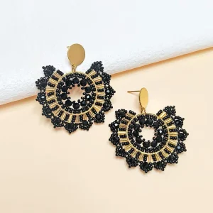 Boho Flower Crystal Beaded Earrings for Women Party Wedding Statement Handmade Jewelry Accessories
