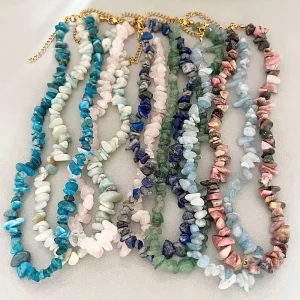 Boho Handmade Irregular Natural Stone Agate Stainless Steel Necklace Tarnish Free Beaded Jewelry