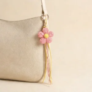 Boho Handmade Raffia Woven Flower Tassel Bag Charm for Women Summer Accessories