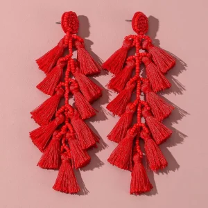 Boho High Quality Seed Beaded Tassel New Year Piercing African Gold Earrings for Women Fashion Jewelry Earrings