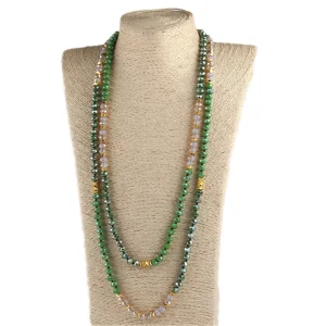 Boho Jewelry 8mm Gold Metal Spacer Multi Crystal Glass Beads Knotted 150cm Long Necklace