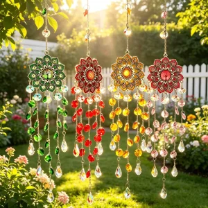 Boho Mandala Flower & Tree Of Life Crystal Wind Chime Home Garden Balcony Decor Crystal Sun Catcher