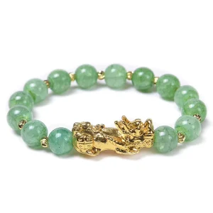Boho Natural Crystal Stone Charm Pi Xiu Feng Shui Beaded Men’s Gold Plated Bangles Good Luck Jewelry