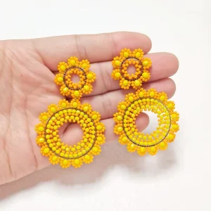 Boho Statement Dangle Earrings Handmade Yellow Color Beads Earrings Summer Beach Jewelry Gifts Beaded Drop Earrings for Women